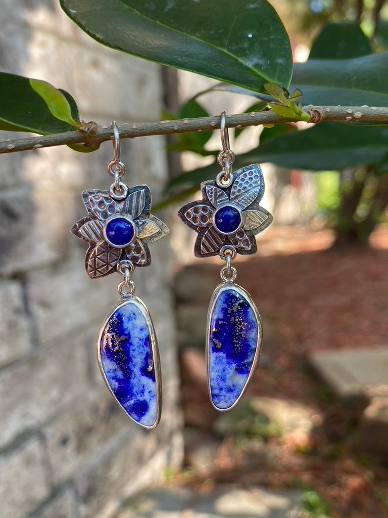 Petal series - Lapis and Lapis with Pyrite earrings