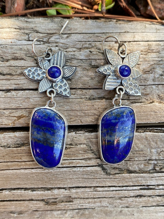 Petal series - earrings Lapis and Lapis with Pyrite earrings dark