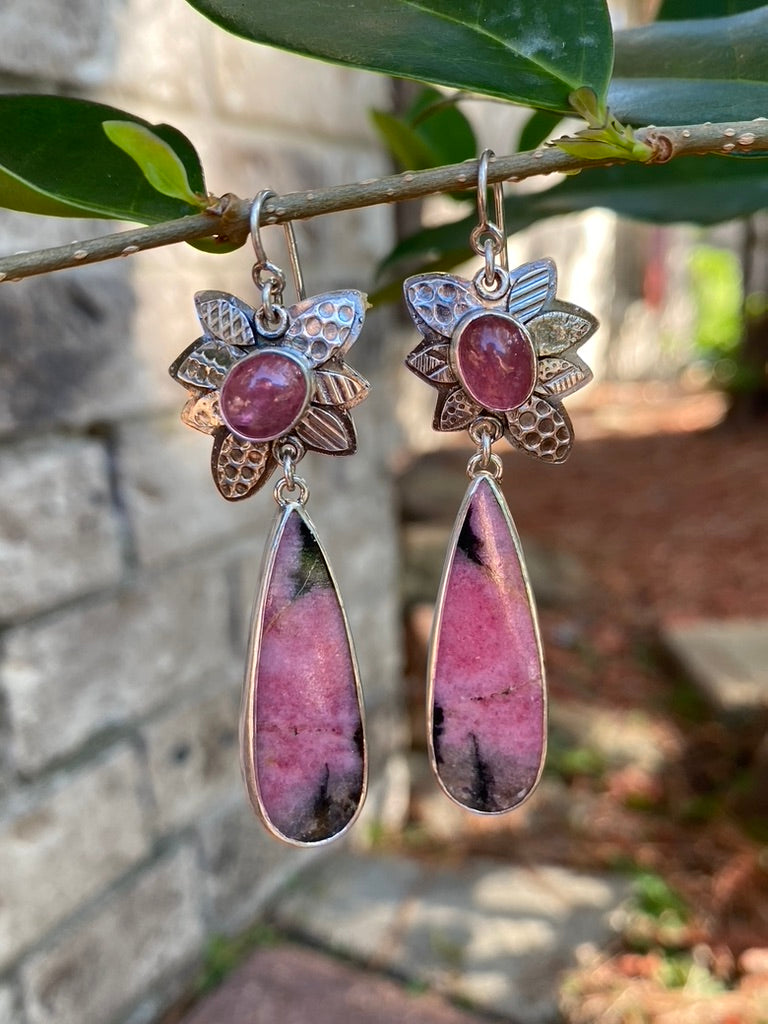 Petal series - Pink Toumaline and Rhodonite petal earrings