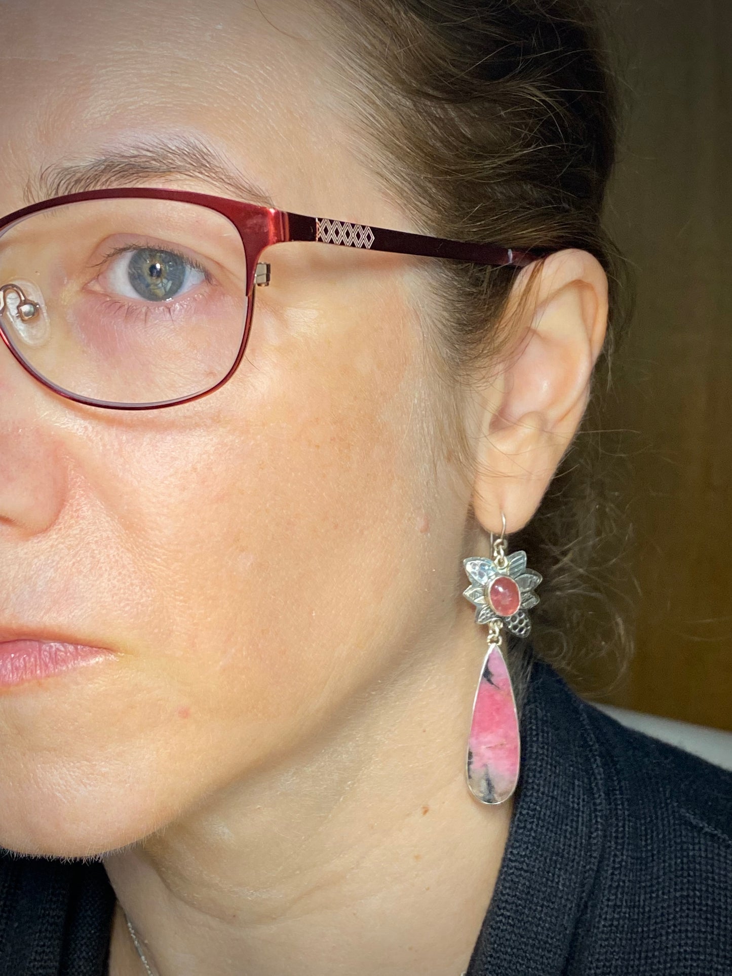 Petal series - Pink Toumaline and Rhodonite petal earrings