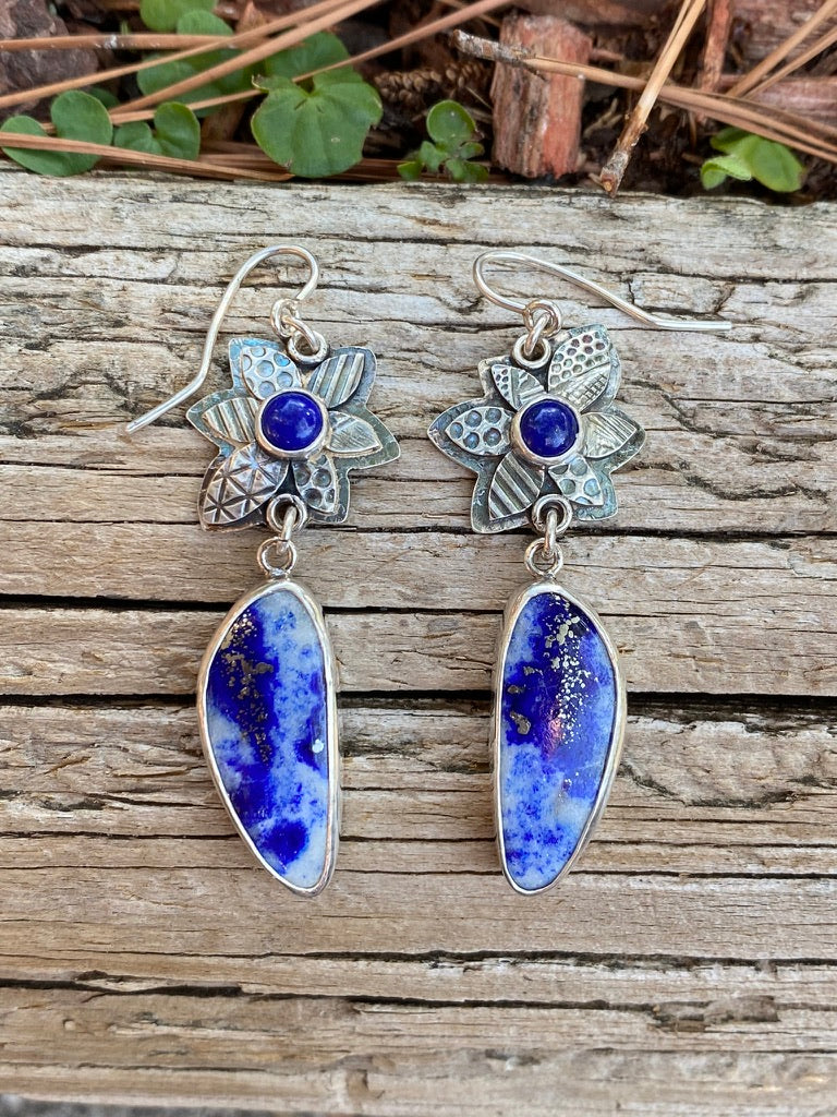 Petal series - Lapis and Lapis with Pyrite earrings